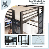 Loft Bed with Desk, Metal Loft Bed Full with 2 Built-in Ladders, Space-Saving Bed Frame, with Safety Guard