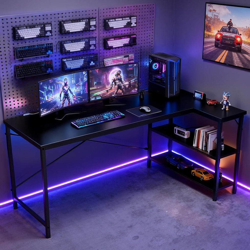 L Shaped Desk 47 Inch Computer Desk Gaming Furniture Corner Desks Home Office PC Table with Reversible Storage Shelves
