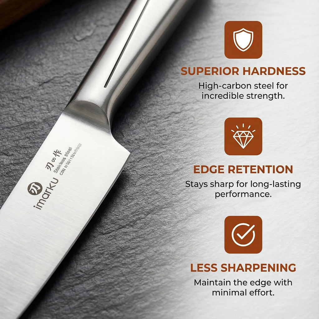 Japanese High Carbon Stainless Steel Knife Set with Block, Precision-Forged Gyutou Kitchen Knives with Built-in