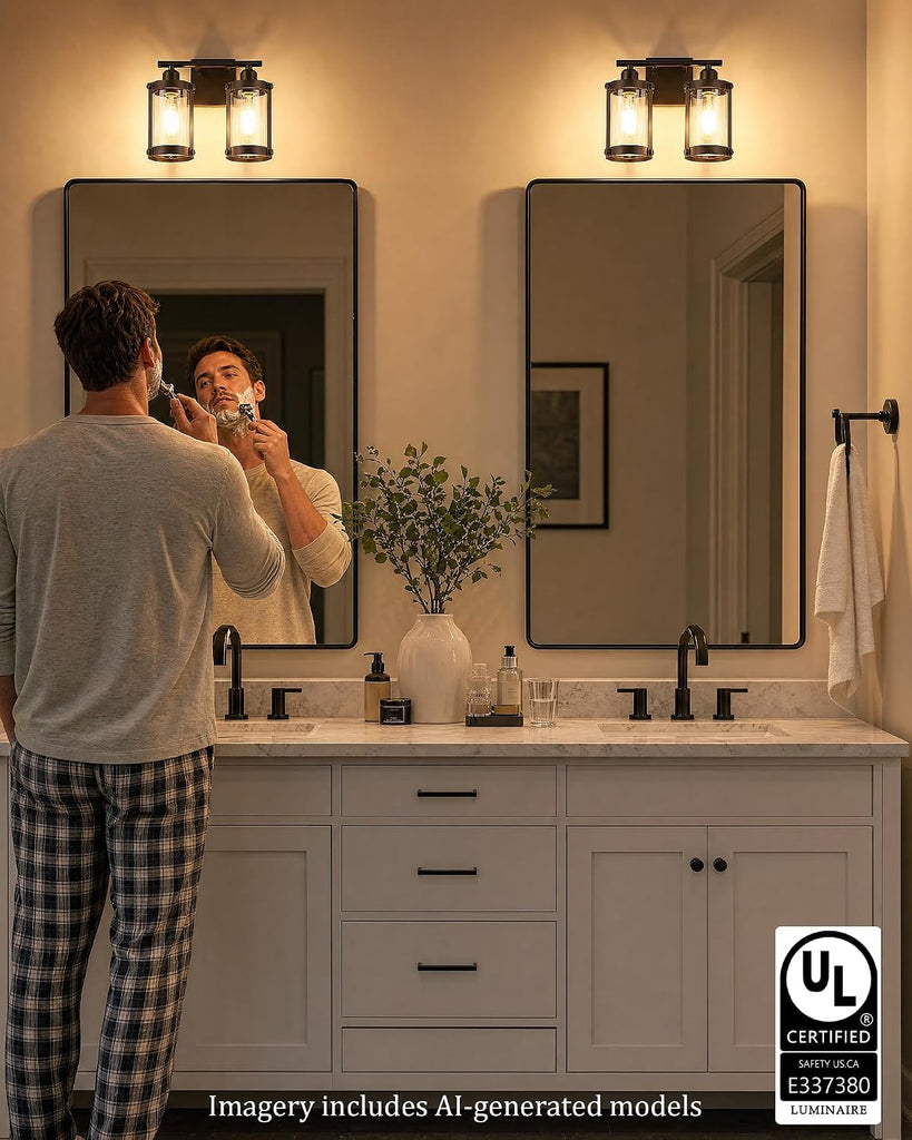 2-Light Oil Rubbed Bronze Bathroom Light Fixtures, 13.8 Inch Modern Bathroom Vanity Lighting Fixtures Over Mirror