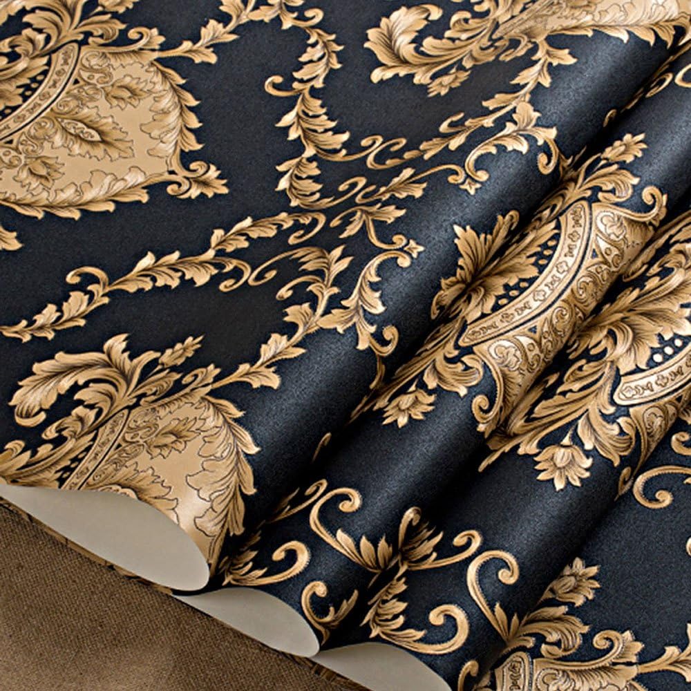 European Classic Black Damask Stereo Deep Embossed Wallpaper | Hotel TV Backdrop Wall