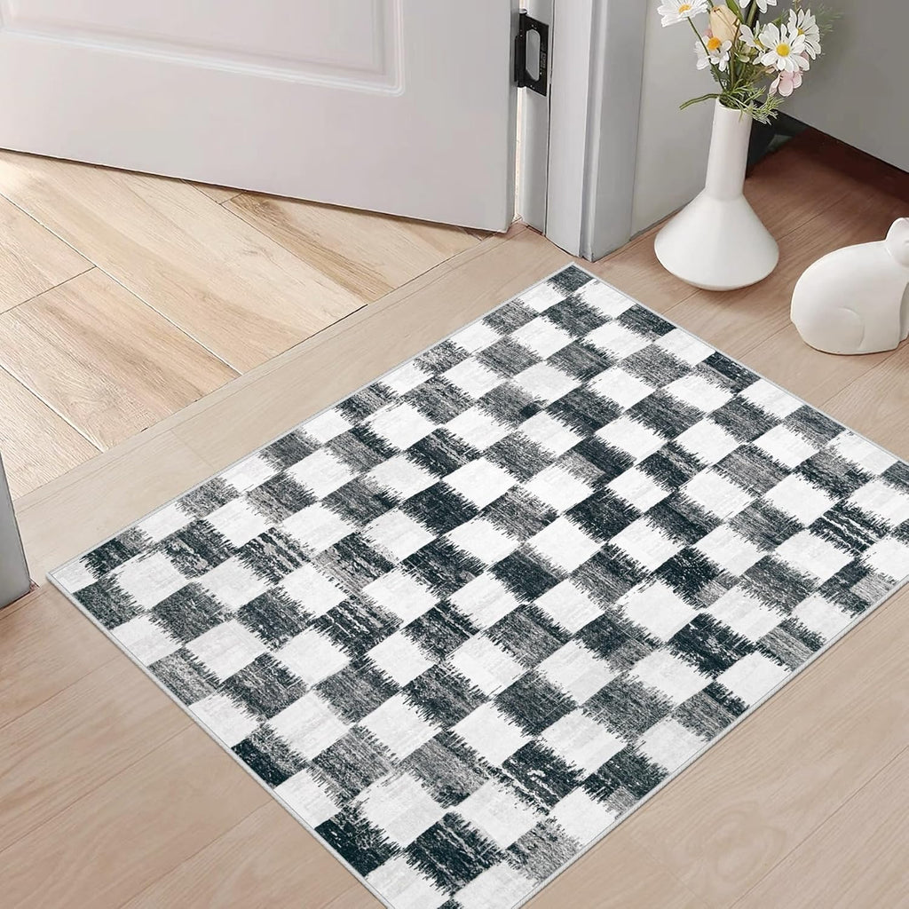 Checkered Area Rugs, Black and White Washable Large Area Rug Soft Non Slip Kids Rug Neutral Modern Geometric Carpet for Living Room Bedroom Nursery Dining Room Dorm Home Office