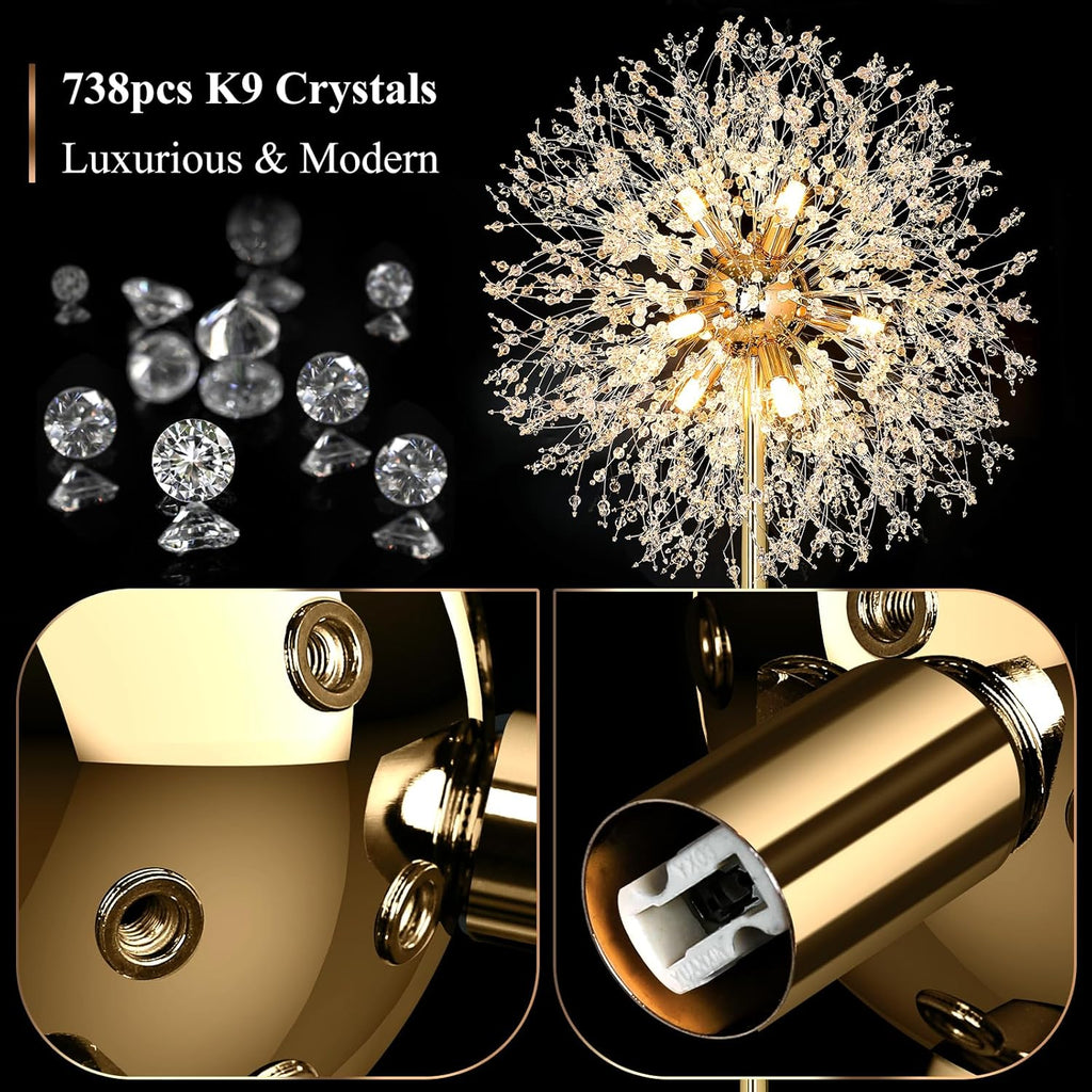 69'' Crystal Floor Lamp, Modern Standing Lamp with 738PCS K9 Crystals, Tall Lamp Pole Light Office