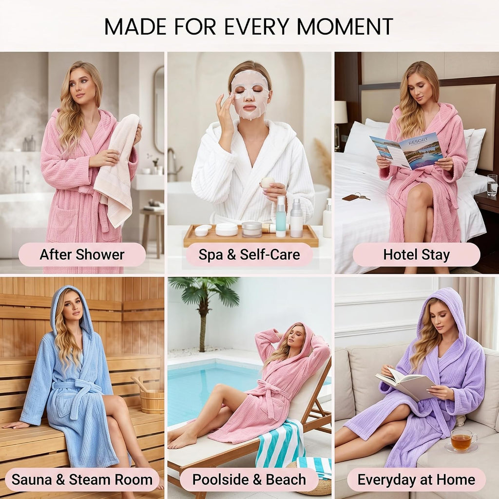 Hooded Bathrobes for Women, Soft Long Towel Robes for Women - Quick Dry yet Warm