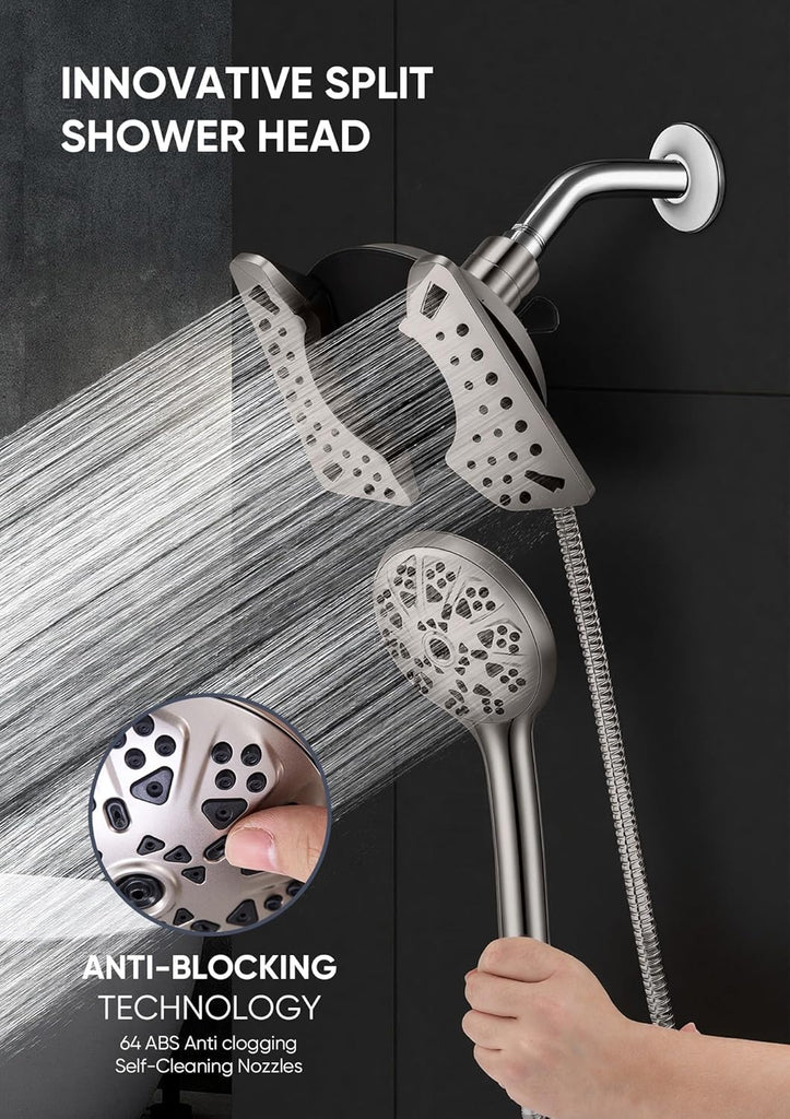 Shower Head with Handheld High Pressure, Rain Shower Head with Fixed Showerhead and 9 Sprays Handheld Shower