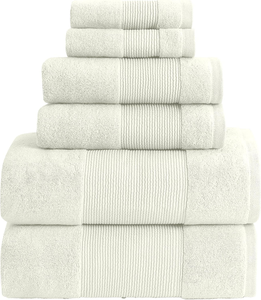 Air Cloud 6-Piece Towel Set - 100% Zero-Twist Cotton, 500 GSM, Quick Dry & Plush, Ivory