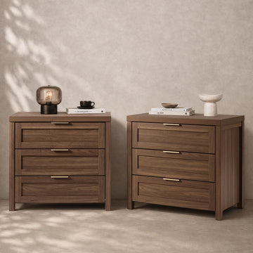 Nightstands Set of 2, 3 Drawer Bedside Table, Special Walnut
