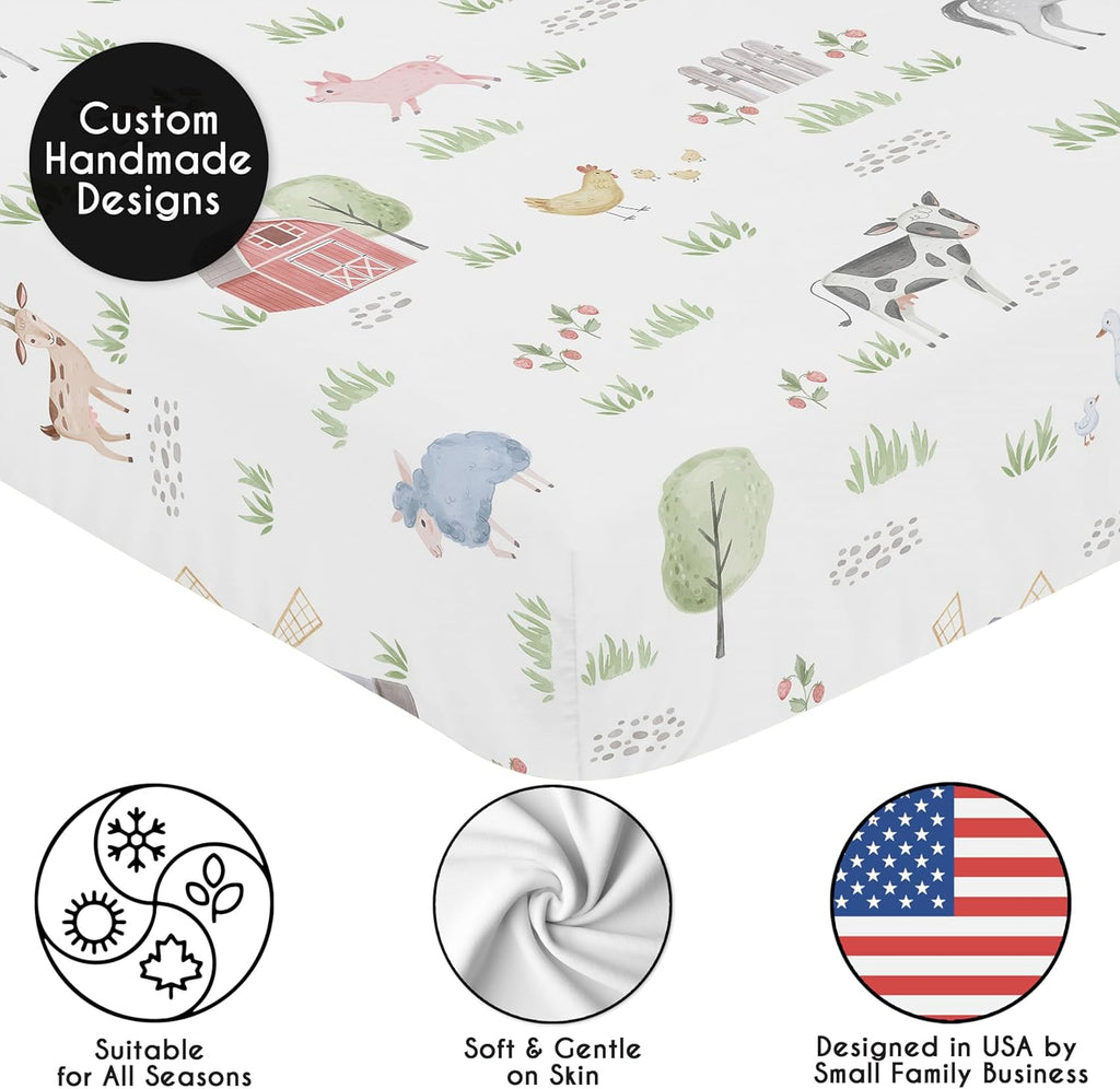 2-Piece Baby Crib Sheets Set (Farm Animals) for Boys or Girls, Infant Nursery, Toddler Room - Standard Size (Neutral