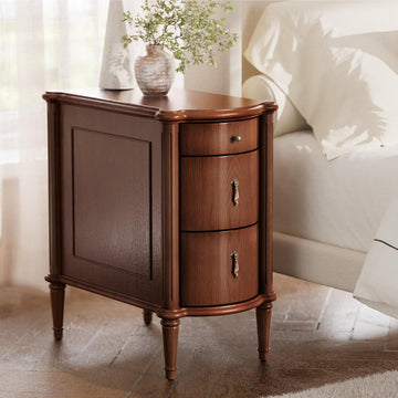 Nightstand w/Charging Station & 3 Drawers, Pre-Assembled, Vintage Side Table w/Antique-Finished Pulls, Rustic Wood