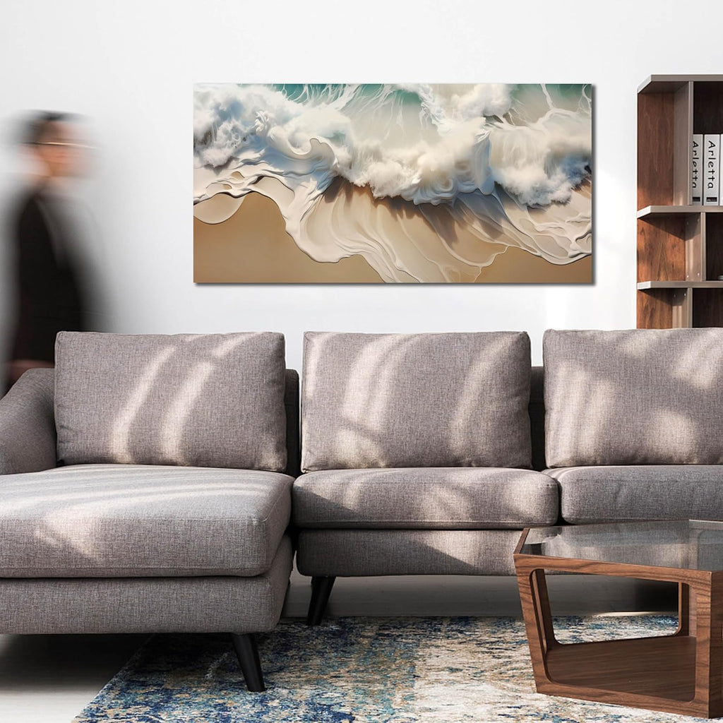 Ocean Waves Canvas Wall Art , Beach Scenery View Home Decor Picture, Sea Waves Canvas Wall-Decoration, Seaside Scene