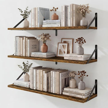 Floating Shelves for Wall, 36 Inches Long Set of 3 Wall Shelves , Floating Bookshelves with Metal Brackets  and