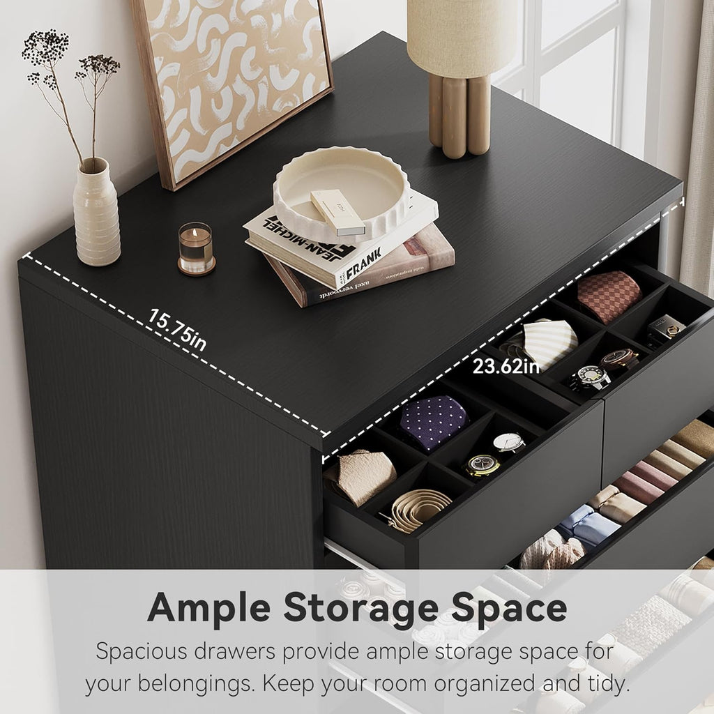 Black Tall 8 Drawer Dresser ,Dressers & Chests of Drawers with Jewelry Storage,Wood Storage Dresser with Deep Drawers