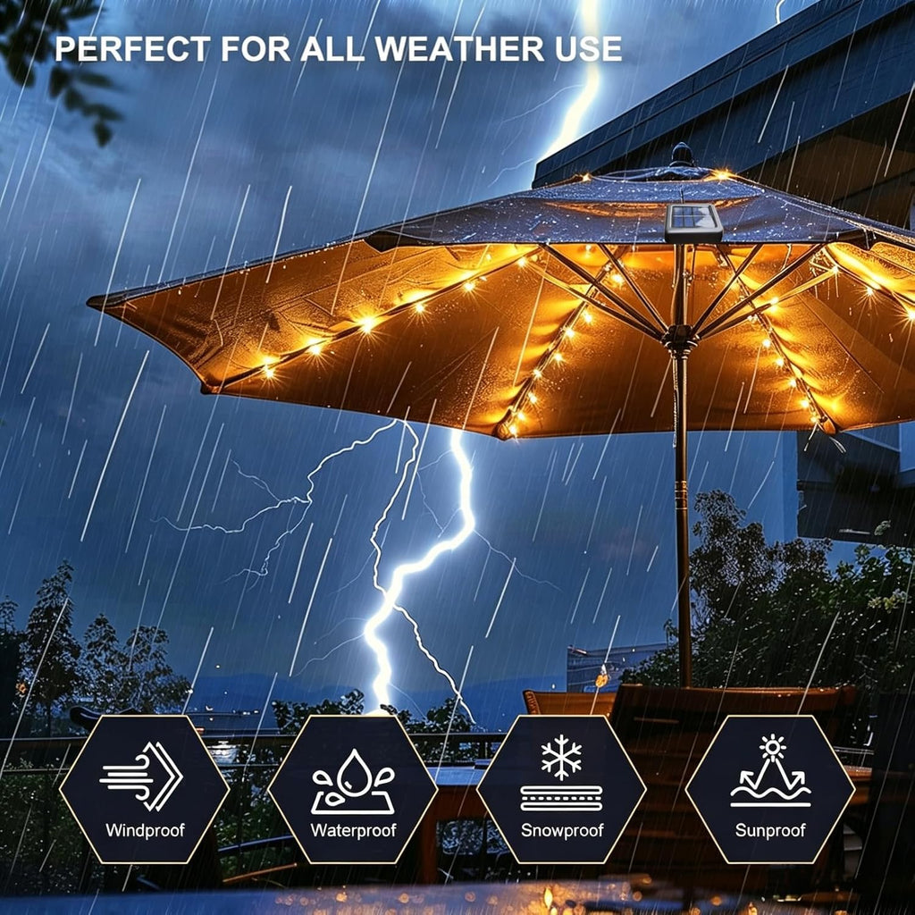 Patio Umbrella Lights Cordless 120 LED Table Umbrella Lights Solar Powered Waterproof Parasol String Lights for 7-11