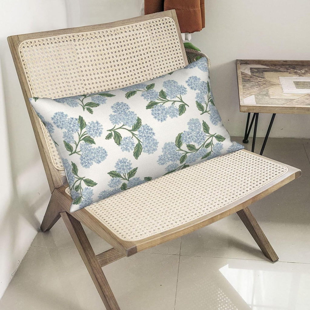 Spring Pillow Covers 12x20 Inch 2 Pcs Blue Green Hydrangea Flower Decor Throw Pillows Vintage Floral Seasonal Summer