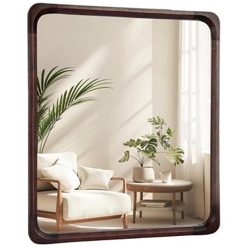 Rustic Wood Bathroom Mirror, 30 x 36 Inch Black Walnut Vintage Mirrors