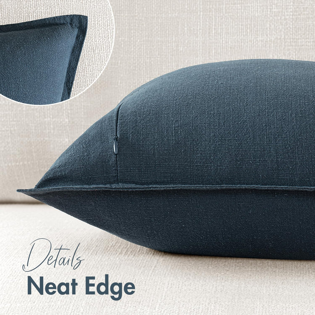 Linen Solid Euro Throw Pillow Covers 24x24 Inch Navy Blue