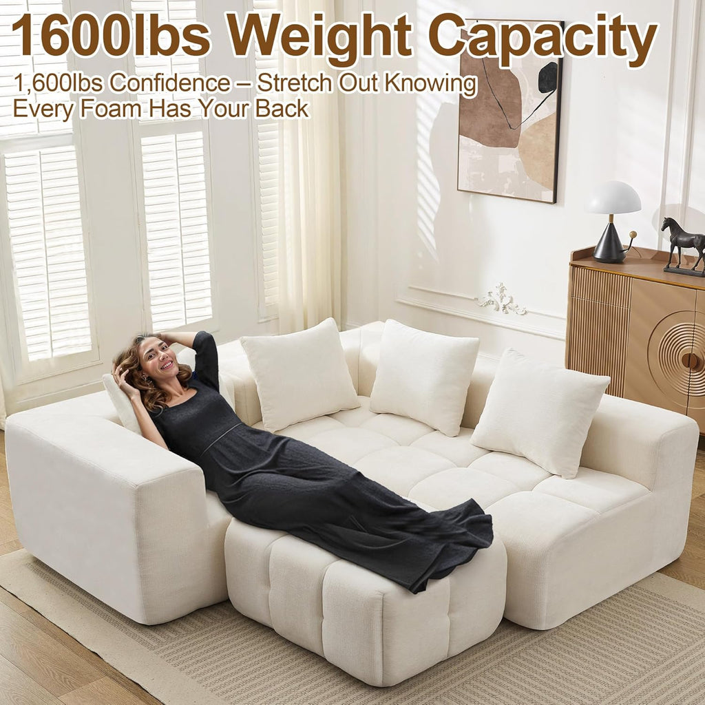 119" Boneless Couch, Cloud Sectional Couch with Deep Seat, High-Density Memory Foam and Chaise