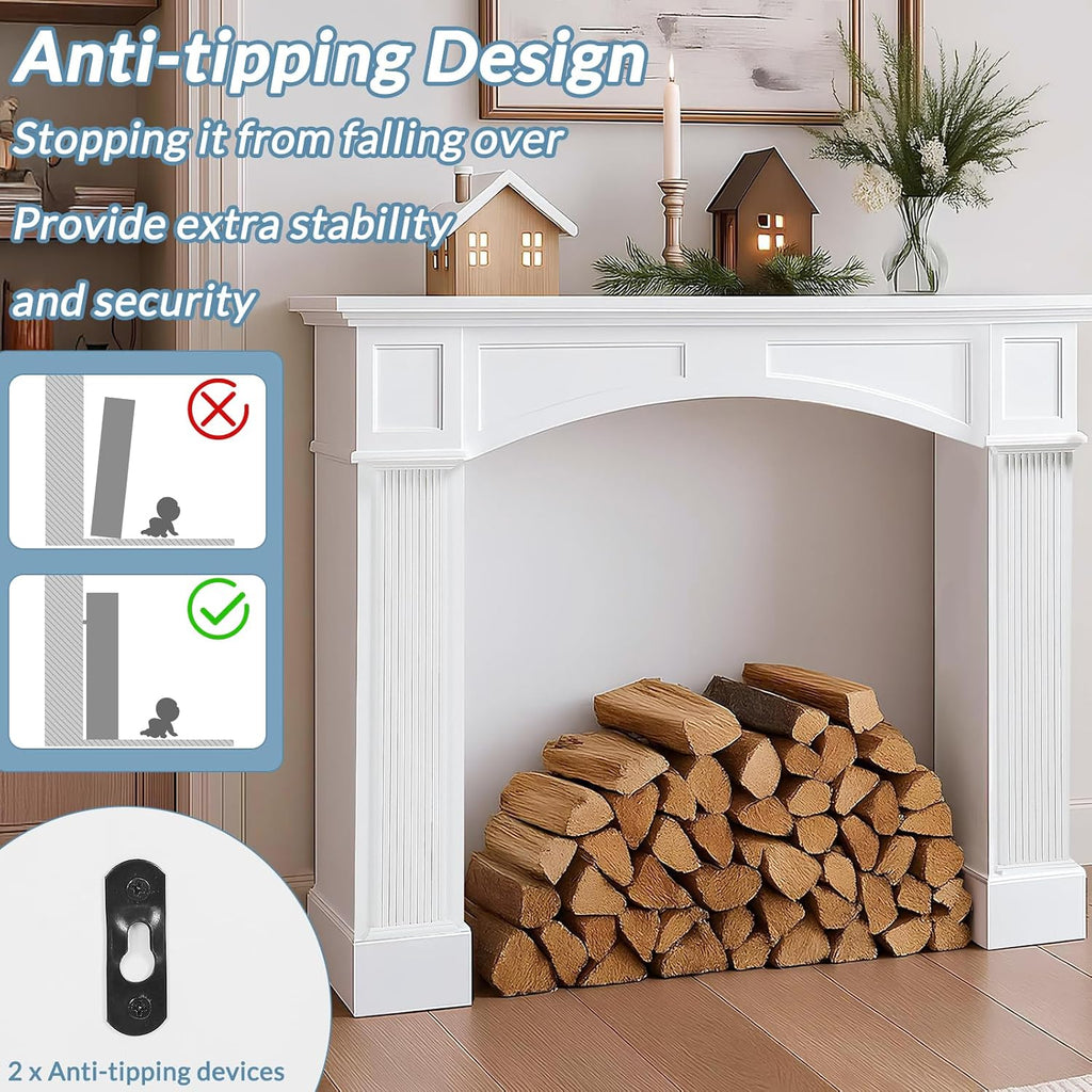 Modern, 43.3" White Wooden Surrounds with Leg for Electric Fireplaces, Premium MDF Decorative Freestanding Mantel for