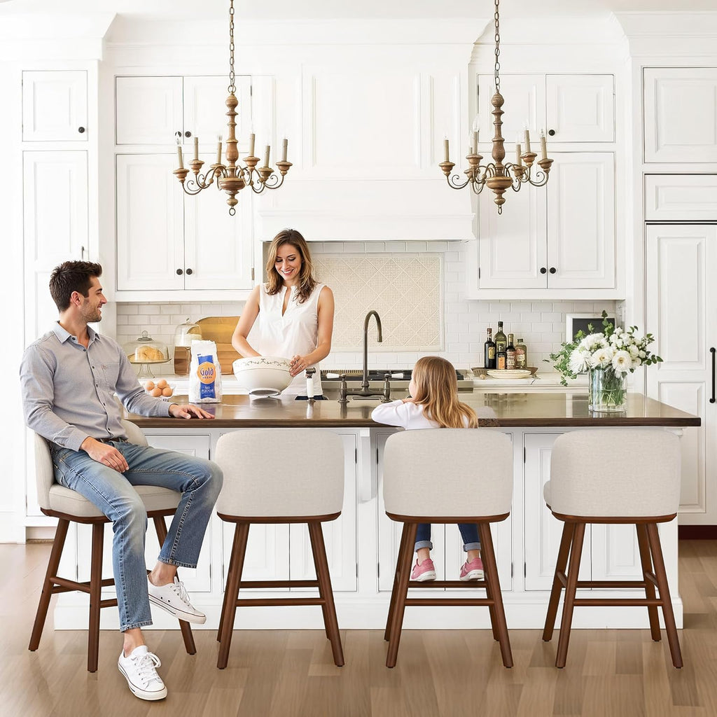 Counter Height Bar Stools Set of 3, Upholstered Barstools with Wooden Legs and Backs, 19.7" W & 27.6" H Counter