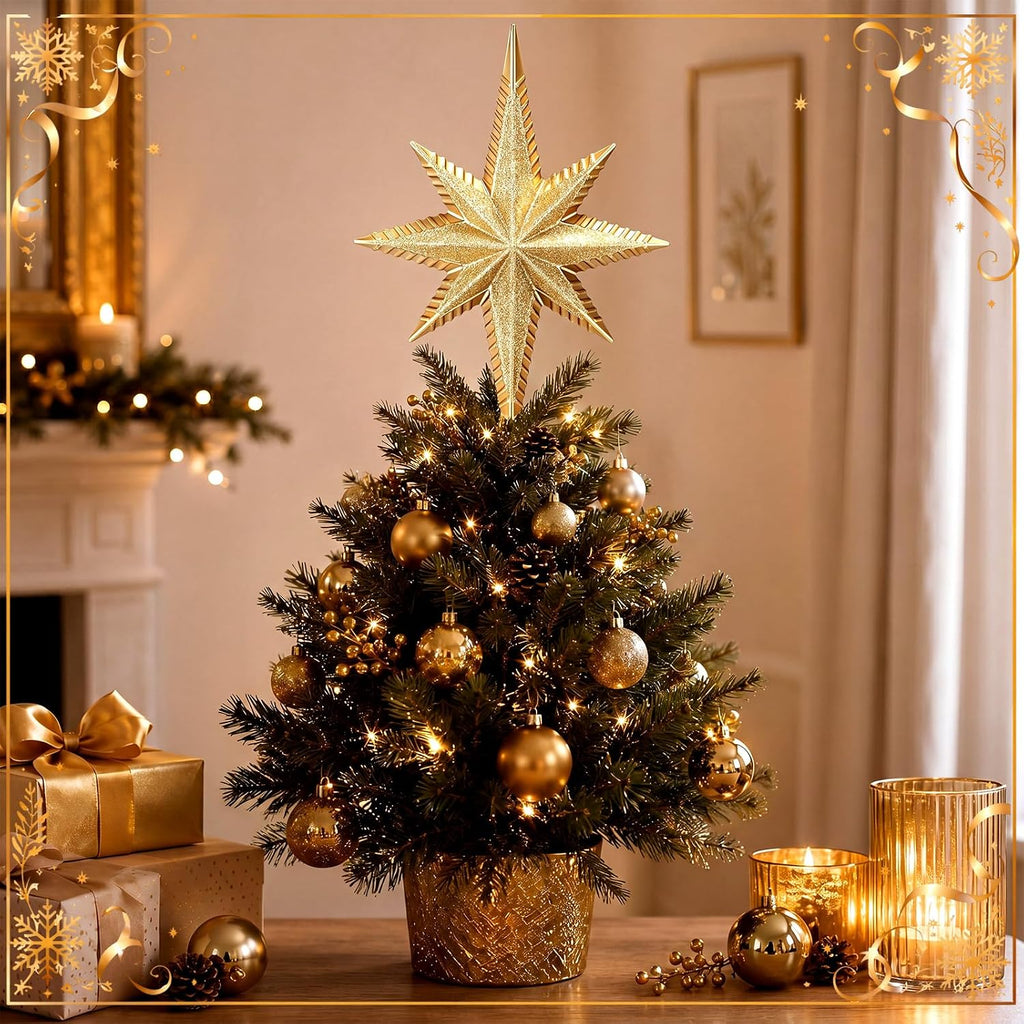 Christmas Bethlehem Star Tree Topper 8 Inch Gold Glitter