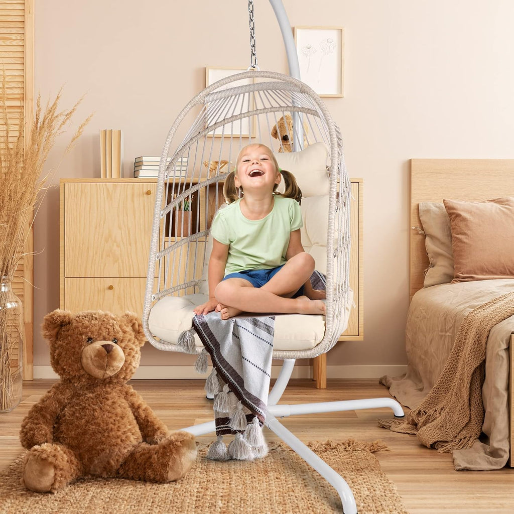 Hanging Egg Chair Stand,Strong Iron Hammock Chairs Frame with Spring Hook Stable Base,Heavy Duty Swing Chair Stands