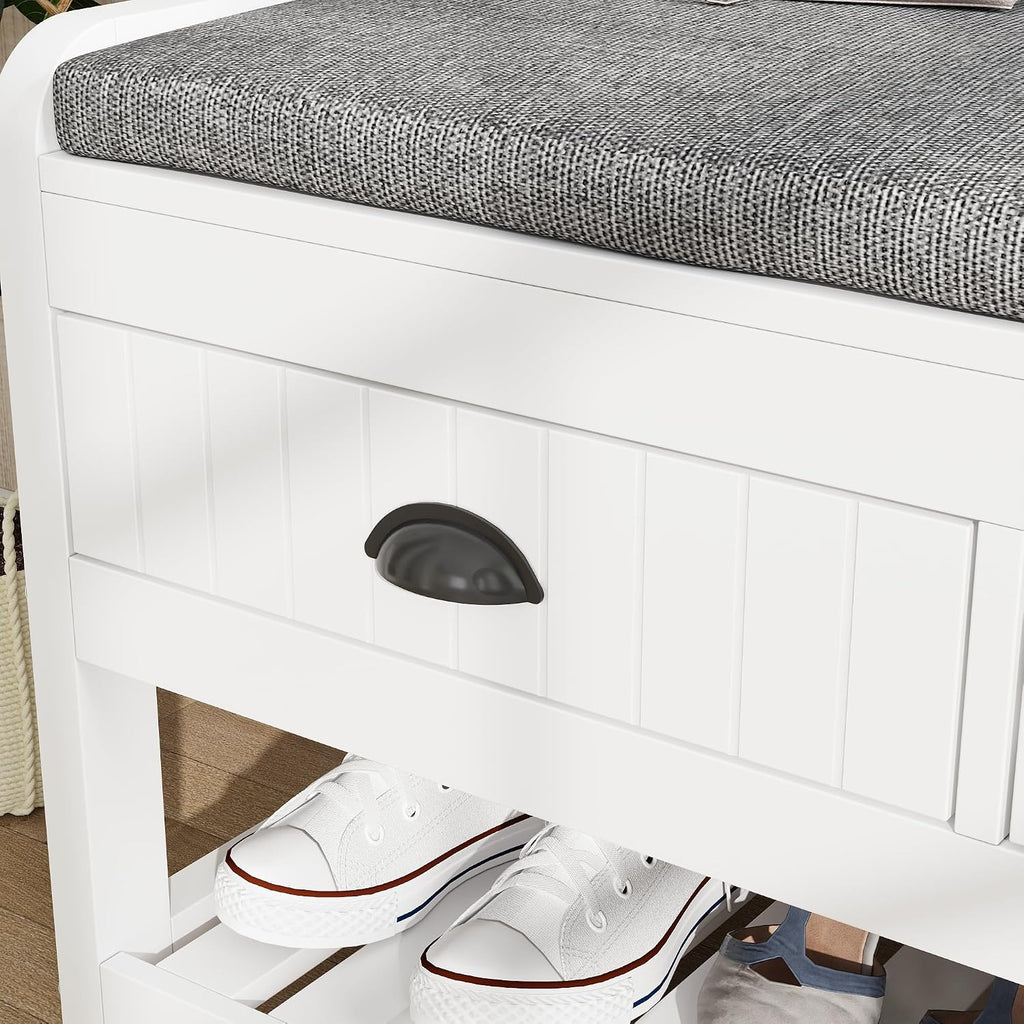 Hall Tree with Bench and Shoe Storage, Multi-Purpose Entryway Bench with Coat Rack, Padded Seat Cushion, 4 Double