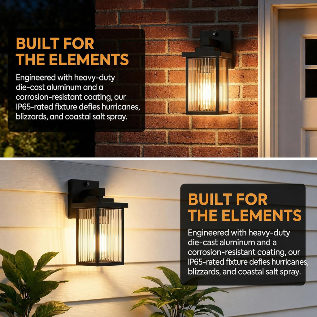 Dusk to Dawn Outdoor Wall Light Fixture, Waterproof Exterior Porch Light with Tempered Glass