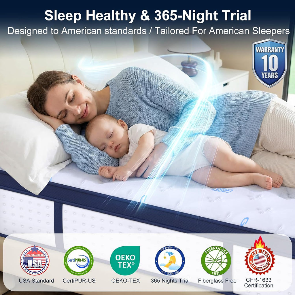 14 Inch King Mattress, Upgraded 7-Zone Support Hybrid King Mattress In A Box with Cooling Gel Memory Foam & Pocket