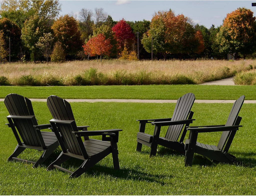 Folding Adirondack Chair Set of 4, Fire Pit Chairs with Cup Holder | HDPE All Weather, Quick-Folding, No Rot or Rust