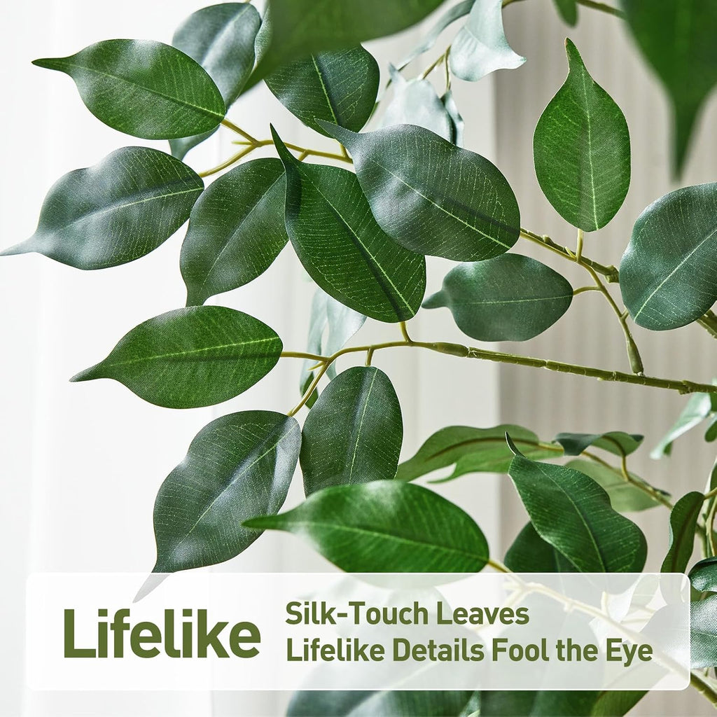 Artificial Ficus Tree Indoor 9ft with Off-White Vintage Planter