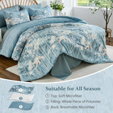 Drucon Blue Floral Comforter Set King, 7 Piece Dandelion Botanical Plant Comforter Bedding Set, Bed in a Bag King