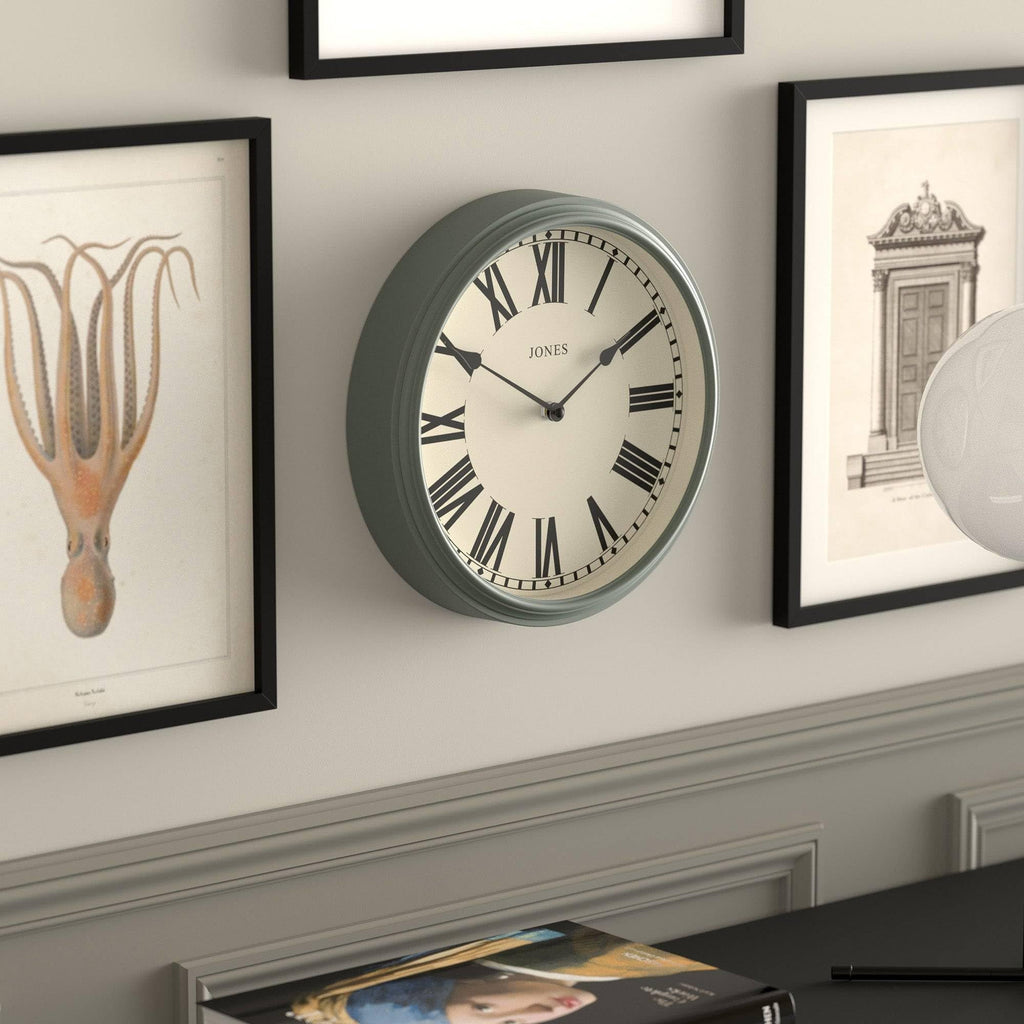 Hackney wall Clock | Classic Roman Numerals | 12" | Green