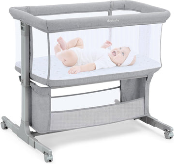 Bedside Bassinet for Baby, Portable Baby Bassinet Bedside Sleeper for Newborn Infants with Wheels Storage Basket