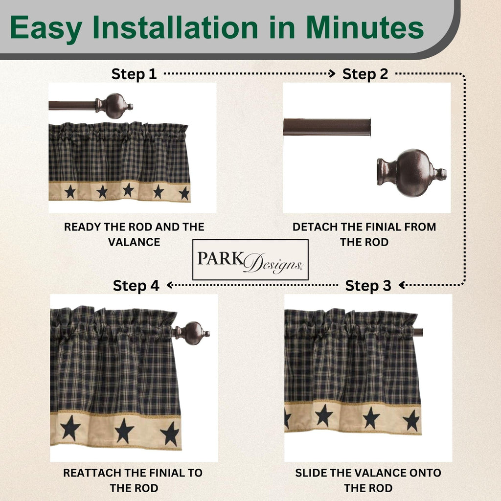 Farmhouse Kitchen Valances for Windows - Sturbridge Star Lined | Fall Decor Window Valance Curtain | Plaid Curtain