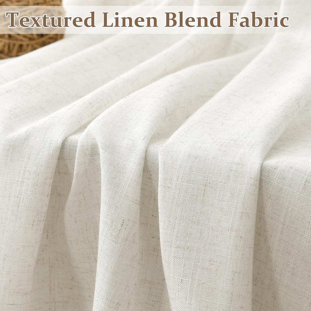 Pinch Pleated Linen Curtains Semi Sheer 2 Panels Natural Cream Curtain for Rustic Farmhouse Back Tab