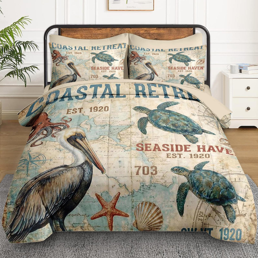 Queen Comforter Set with Sheets, 7 Pieces Coastal Nautical Bedding