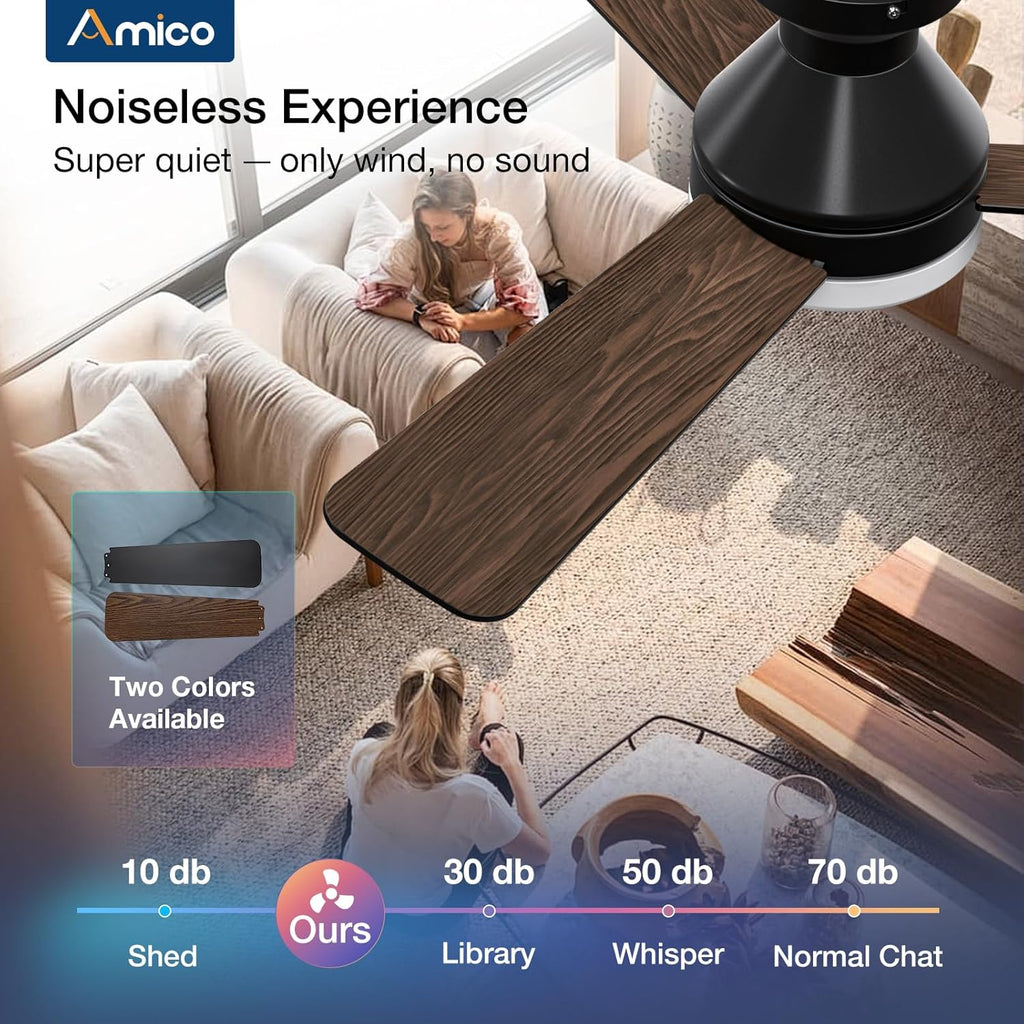 Ceiling Fans with Lights, 42 inch Low Profile Ceiling Fan with Light and Remote Control, Flush Mount, Reversible, 3CCT, Dimmable, Noiseless, Black Ceiling Fan for Bedroom, Indoor/Outdoor Use