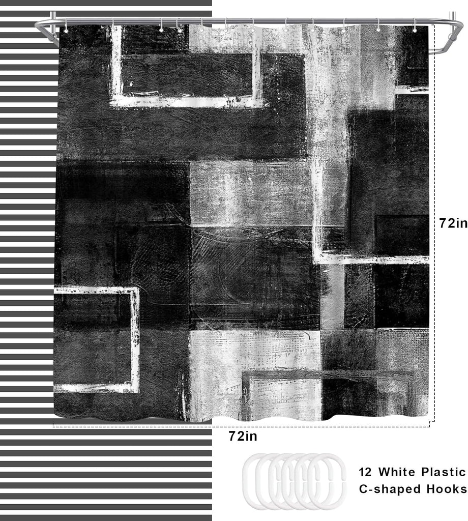 Abstract Black Shower Curtain Geometric Shower Curta Decor Polyester Fabric 72x72inch (Black)