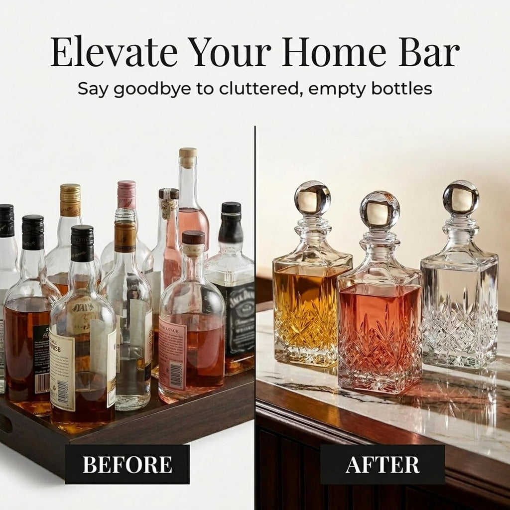 Mini Whiskey Decanter Barware Set - Dublin Crystal Collection for Liquor Whisky Vodka or Wine - 10oz - Set of 3