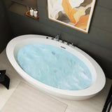 71" Acrylic Freestanding Whirlpool Bathtub, Oval Jetted Soaking Tub with 6 Water Jets & 7-Color LED Lights