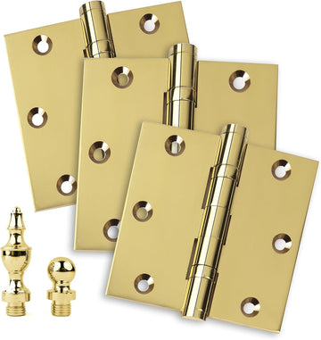 Door Hinge Solid Brass - 3.5 x 3.5 Inch, Heavy Duty, Polished Brass, Ball Bearings