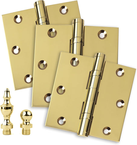 Door Hinge Solid Brass - 3.5 x 3.5 Inch, Heavy Duty, Polished Brass, Ball Bearings
