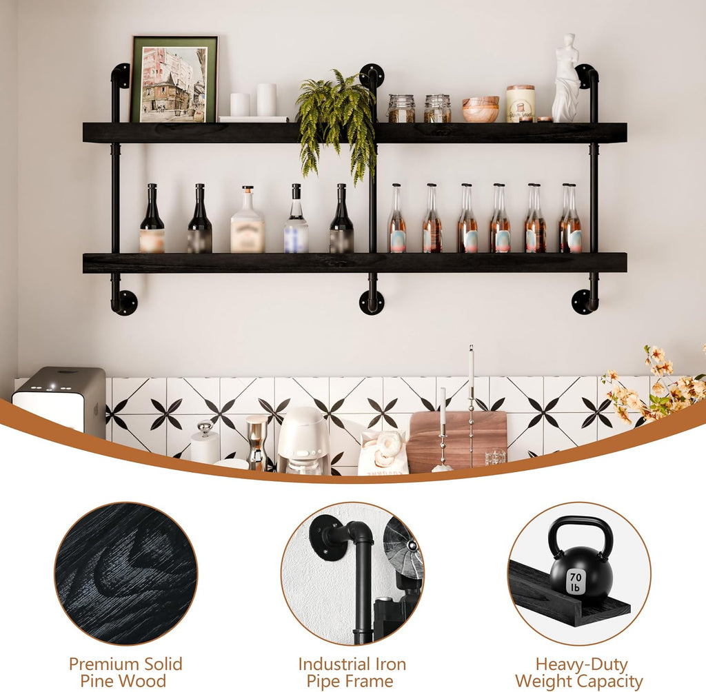 Bar Shelves, Wall Mounted Wine Rack, Black, 60 Inch