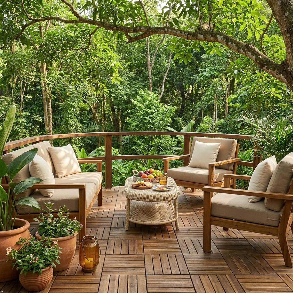 Natural Acacia 12x12 Interlocking Wood Deck Tiles for Balcony, Garden, Patio, Poolside Decor - Waterproof Indoor &