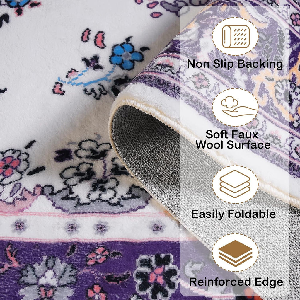Purple Round Rug 6ft Washable Circle Rugs Bedroom