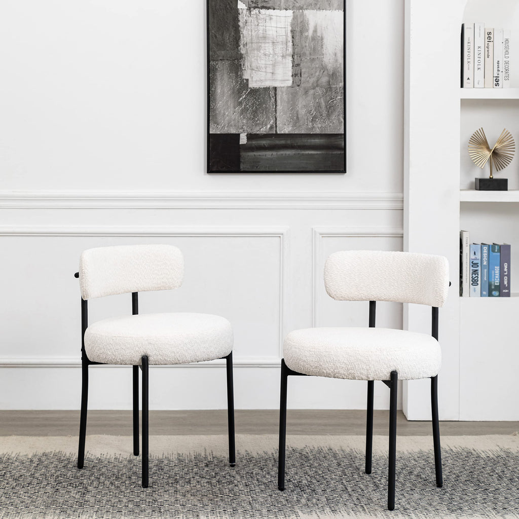 Boucle Set of 4, Upholstered Dining Room Chairs White