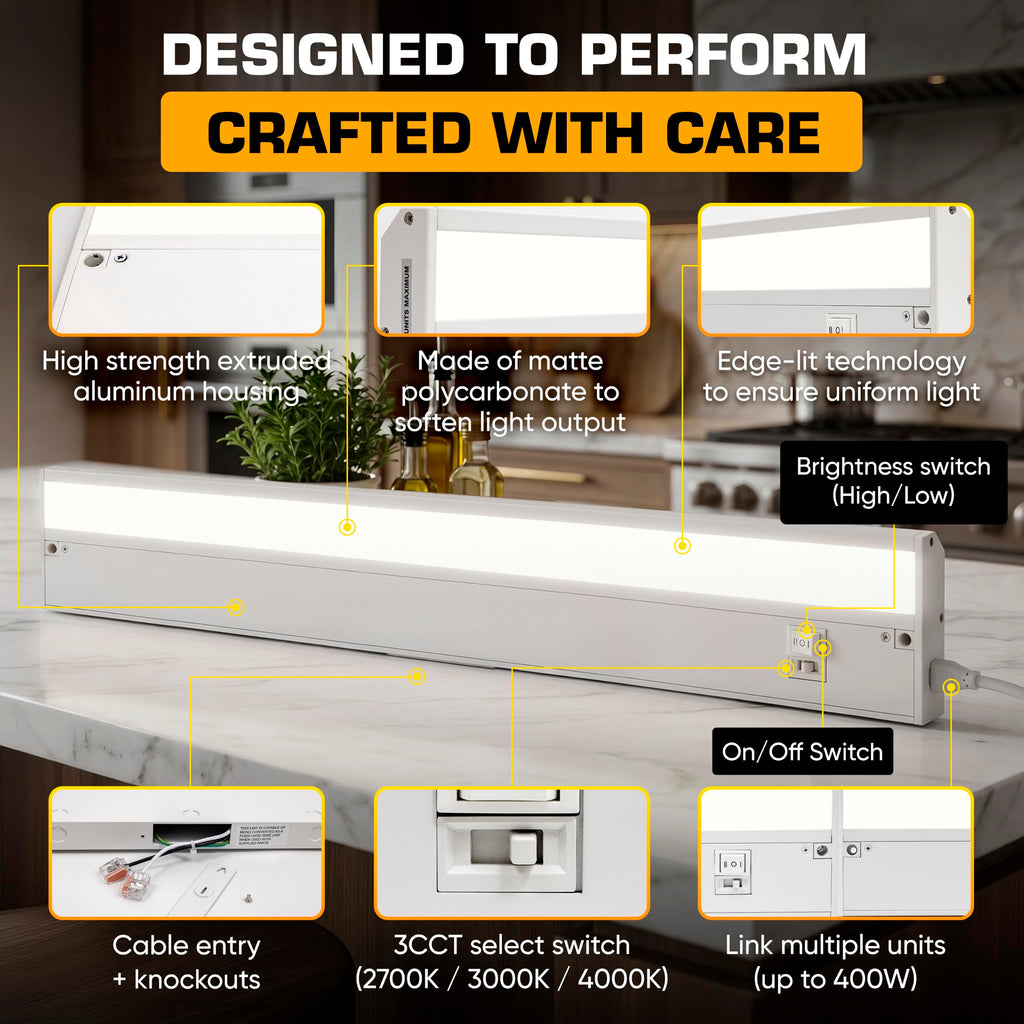 LED Under Cabinet Lighting Hardwired - 24 Inch White