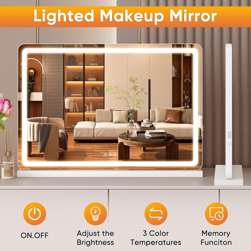 22"x32" LED Vanity Mirror with Lights, Extra-Large, Lighted Makeup Mirror with Smart Memory, Dimmable 3
