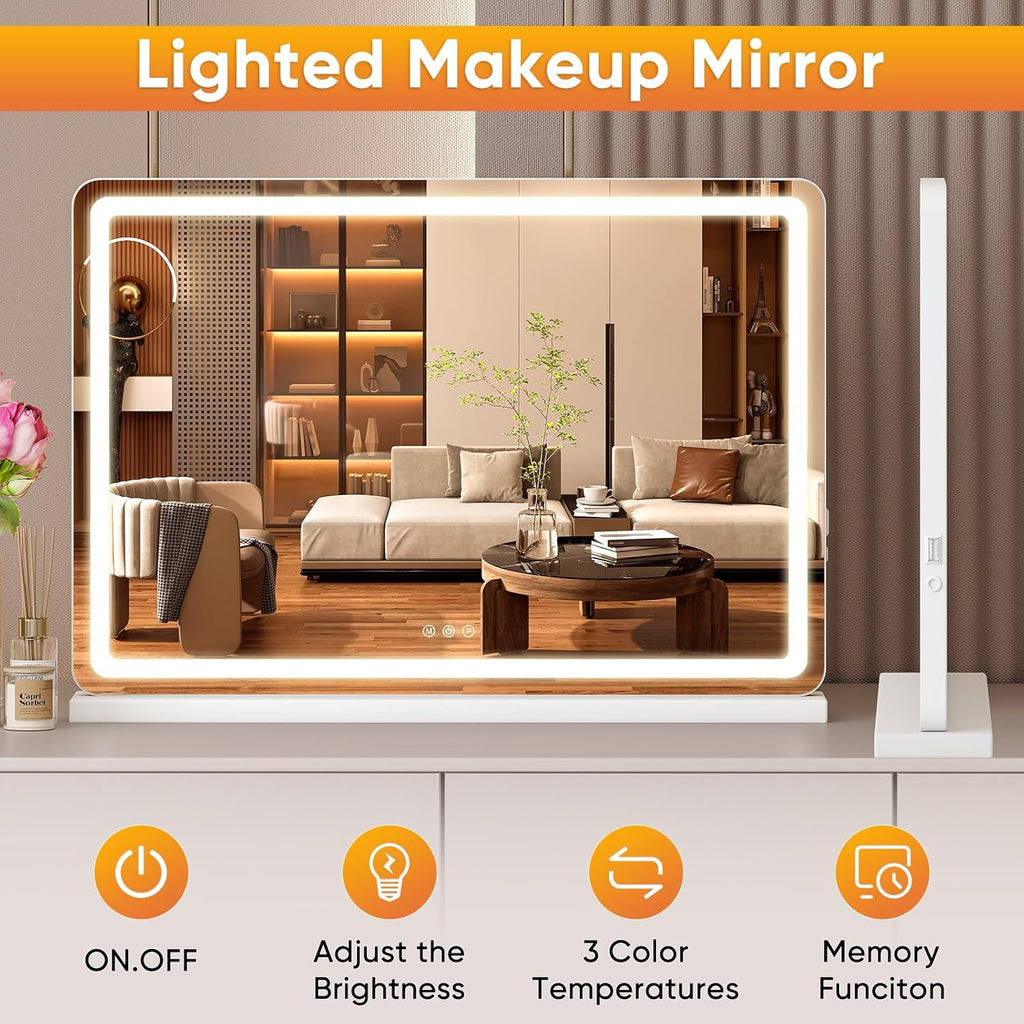 LED Vanity Mirror, 32"x22" Full-View Makeup Mirror with Lights, Oversized Lighted Vanity Mirror with