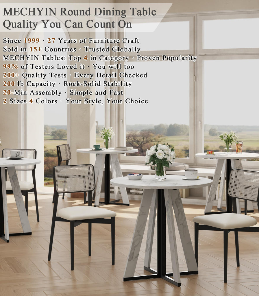 31.5 inch Round Dining Table for 2 4, Farmhouse Kitchen Table, Round Dining Room Table with Metal Legs for Small